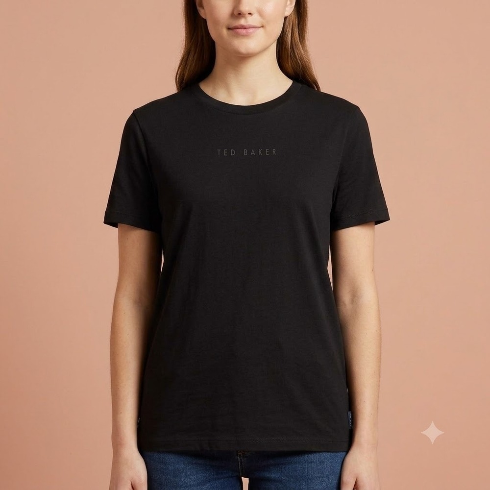 Ted Baker Londonβ T-Shirt Womens Size 6 Black Cotton Short Sleeve Embroidered